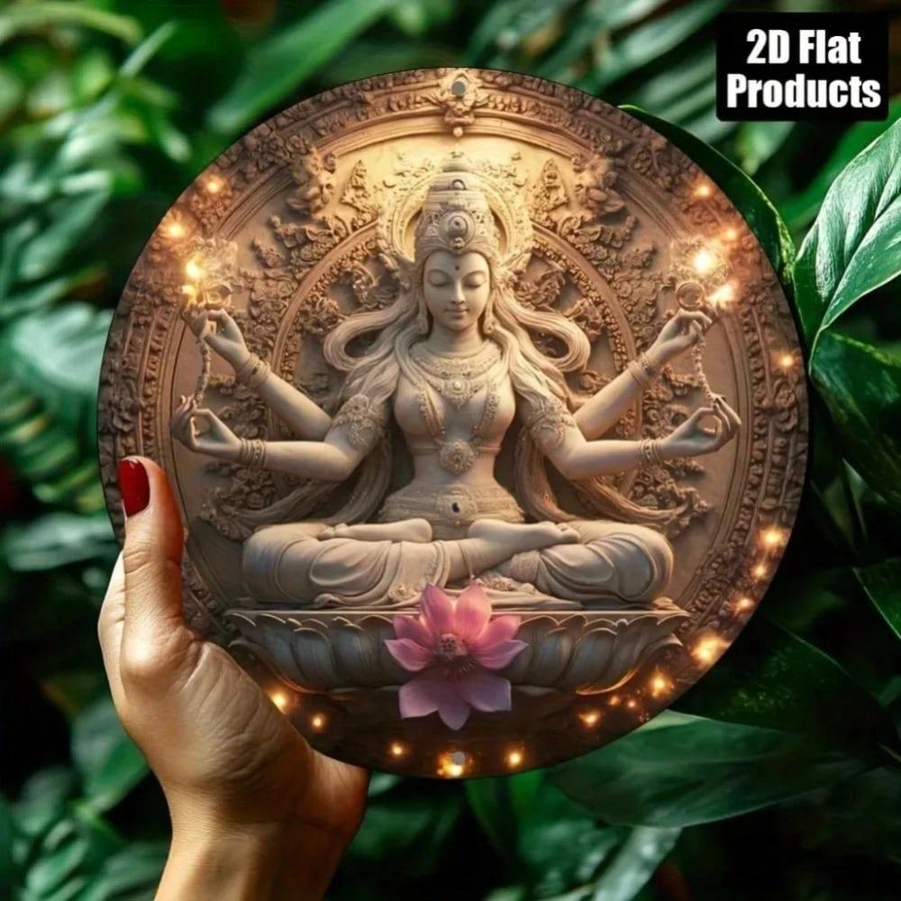 2D Flat Guanyin Round Metal Wall Art Decor For Bar Kitchen Cafe Office Halloween Holiday Gift