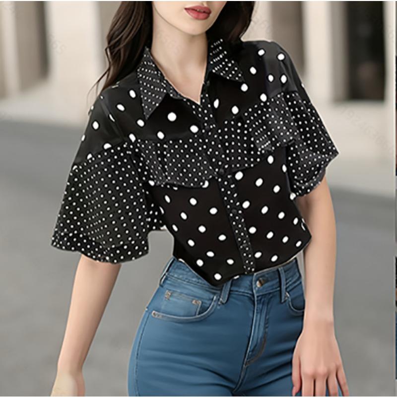 JPNTKY Women's Fashion Casual POLO Neck Short Sleeve Blouses & Shirts