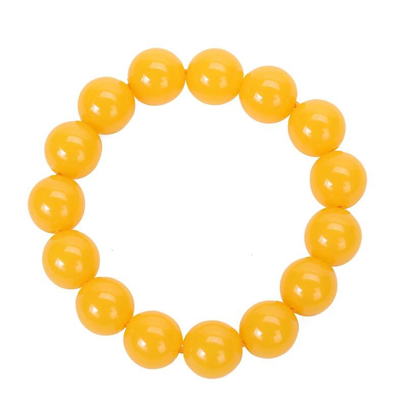 Ethnic Style Amber-Look Buddhist Beads Bracelet - Unisex Chicken Fat Yellow Strand