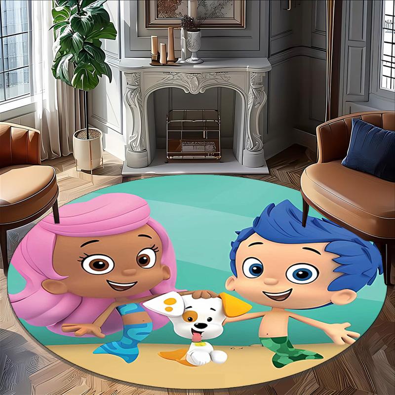 1pc Bubble Guppies Print Round Carpet Chair Round Carpet Suitable for Bedroom Living Room Home Decorative Carpet