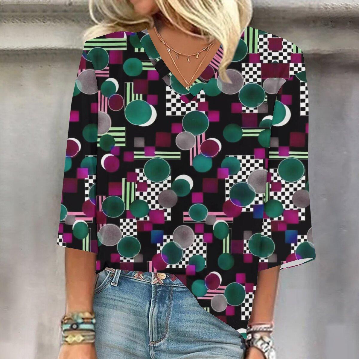 

2023 Весенне-осенний новый модный топ с рукавом 3/4 и принтом