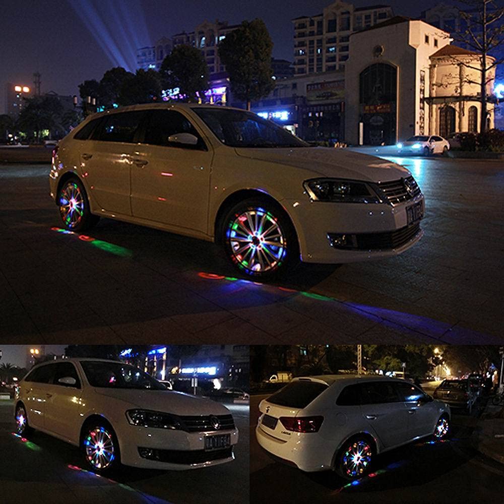 4Pcs Car Tire Wheel RGB Solar Energy Hub Lamp Cap Lights for and Bicycles Lights, Vehicles, Motorcycles,