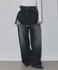 Lense Layered Skirt Denim Pants Black