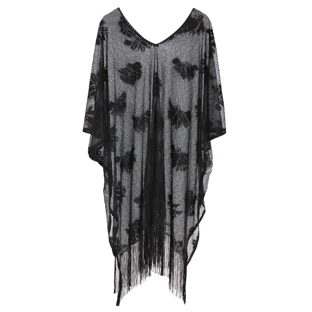 Hollow Out Swimsuit Cover Up Lace Mesh Bikini Cover Up Fashion Beach Poncho  Vacation Color-6