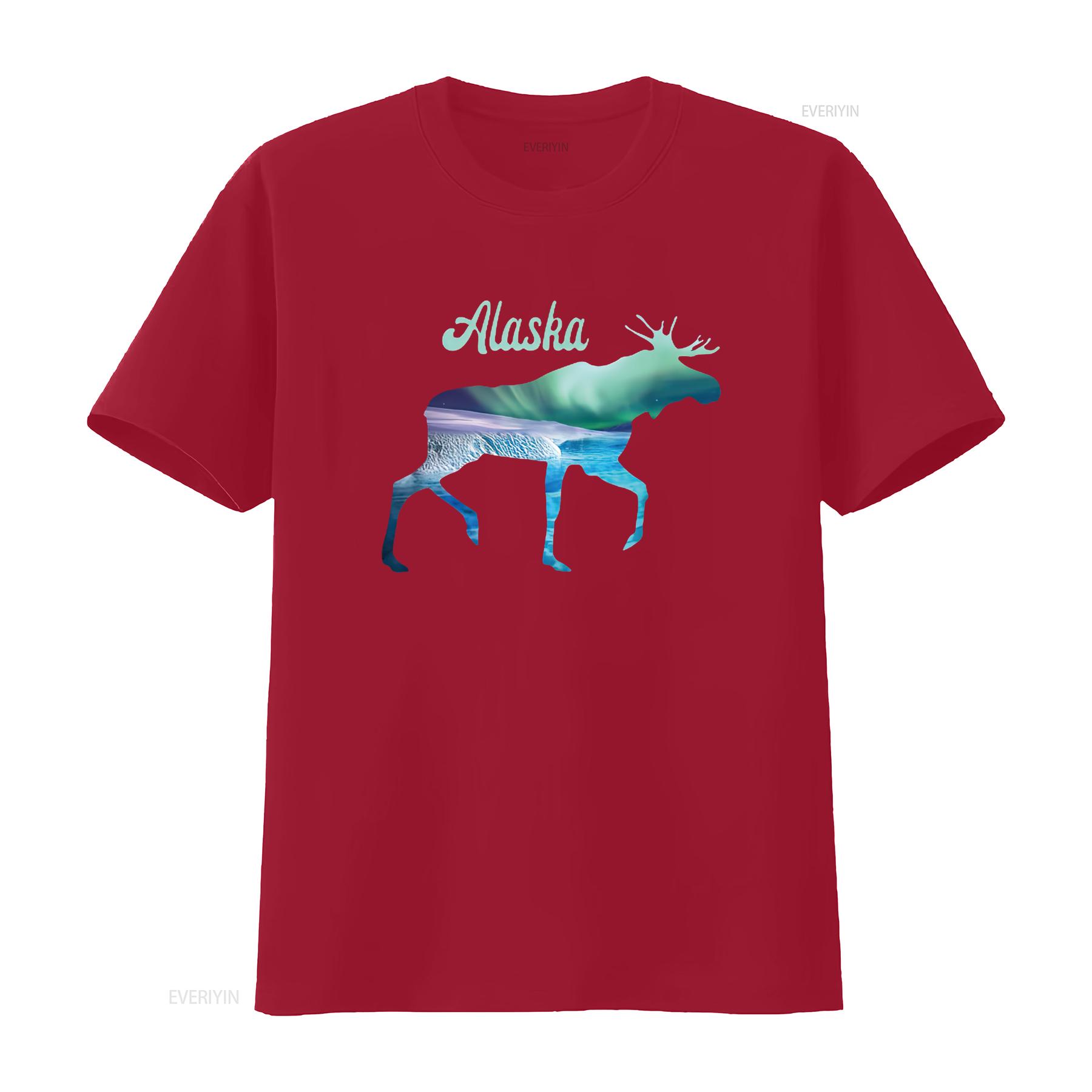 Womens Alaska Moose s Souvenir Keepsake Alaskan Northern Lights T Shirt vintage Washed Unisex Soft designer clothes Slightly S