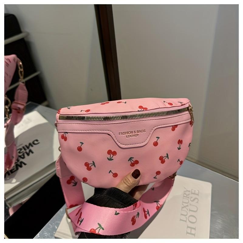 1pc Women'S Crossbody Bag Lightweight, Versatile, And Fashionable Cherry Print Waist Bag Featuring a Zipper Closure And an Adjustable Strap