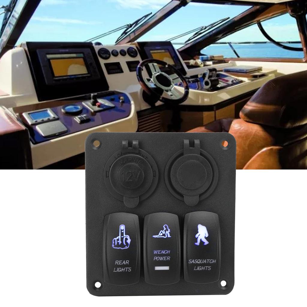 3 Gang Rocker Switch Panel 12V‑24V Dual USB Charger Cigarette Lighter Socket ON Off Switch for Truck