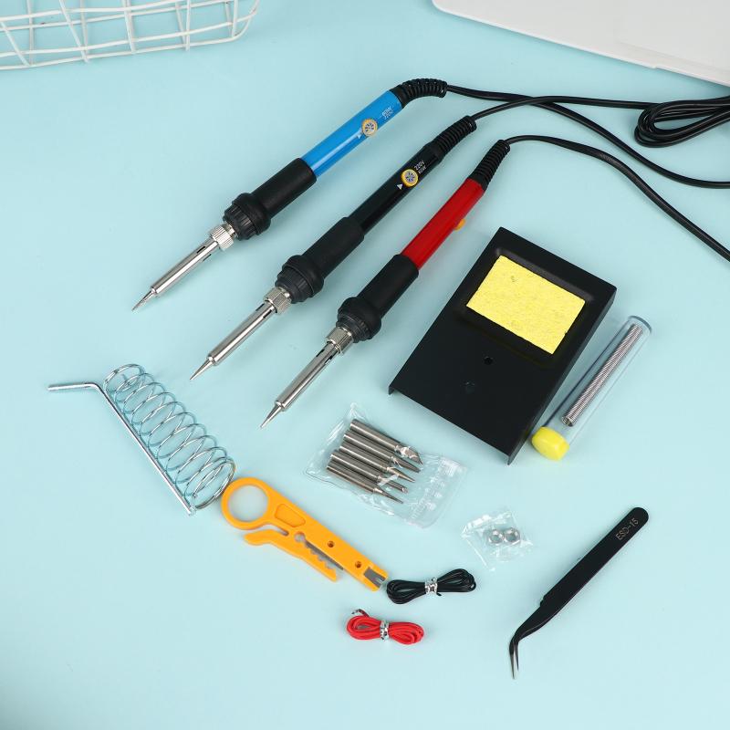 15Pcs Kit 220V 60W Soldering Iron Kit 450°C Adjustable Temperature Welding Tool Set With Solder Sucker Tin Wire Eu Plug