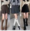 Women's Plus Size Khaki Wool Pleated A-Line Skirt - High Waist, Short Length, Ideal for Spring and Autumn