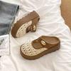 Thick-soled hollow-out cool slippers for women's summer wear 2025 new fashionable and breathable Mary Jane going out bag head half slippers
