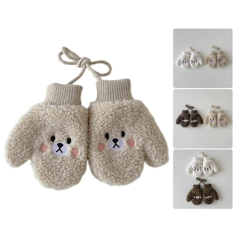 Cosy Infant Fleece Lined Hand Mittens Attached Neck Rope For 1-4 Year Old Children Soft Winter Accessories Unisex