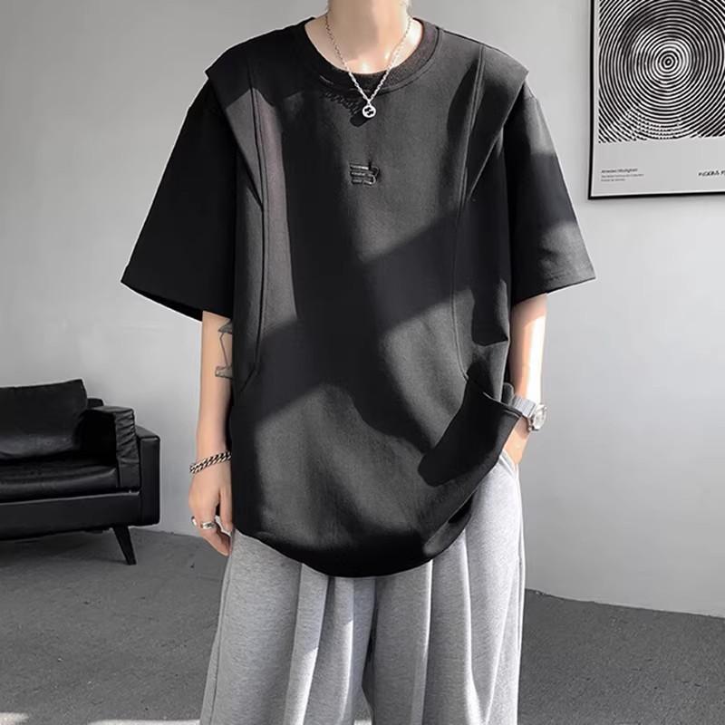 

Мужская оверсайз футболка с карманом и коротким рукавом, повседневная, с круглым вырезом, уличный топ M чёрный