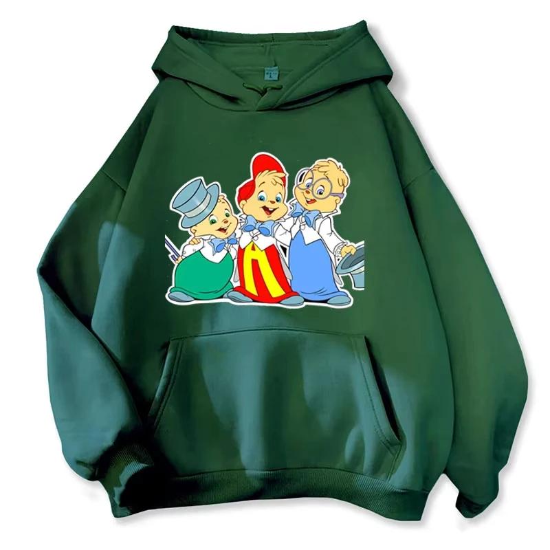 Animacinis džemperis su gobtuvu Alvin and The Chipmunks Žalias Raudonas Tamsiai Mėlynas Marškinėlis Camisa S/P Filmo Reklama Animacija Ilgomis Rankovėmis Džemperiai