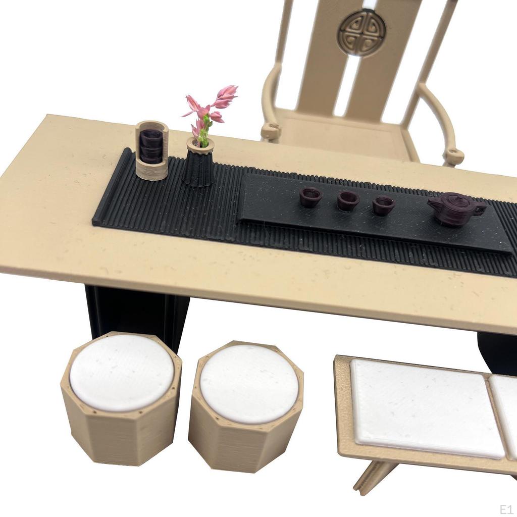 Dollhouse Miniature Tea Table Model 1/12 Scale Tiny Ornament Kids Pretend Play Toy Collectibles