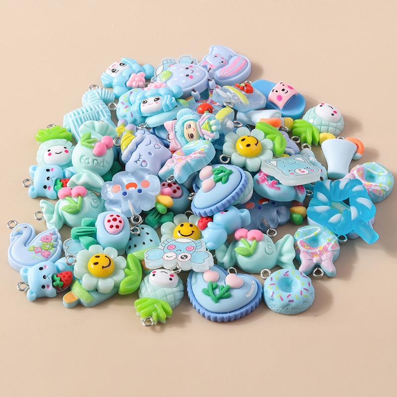 Mixed 10pcs Resin Colorful Heart Flower Animal Rainbow Charms for Earring Necklace Handmade Jewelry Making Accessories