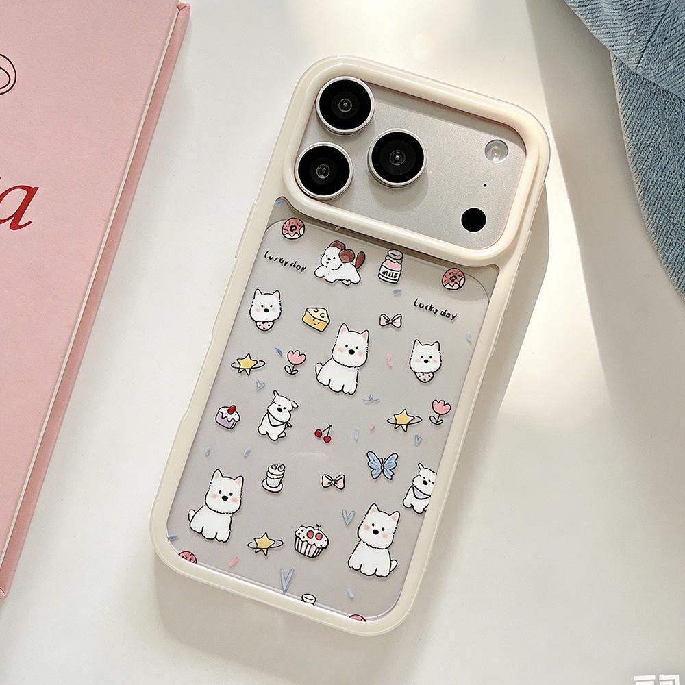 Cute White Dog Transparent Full Coverage Phone Case for iPhone 16/17 Pro Max and iPhone 13/14/15