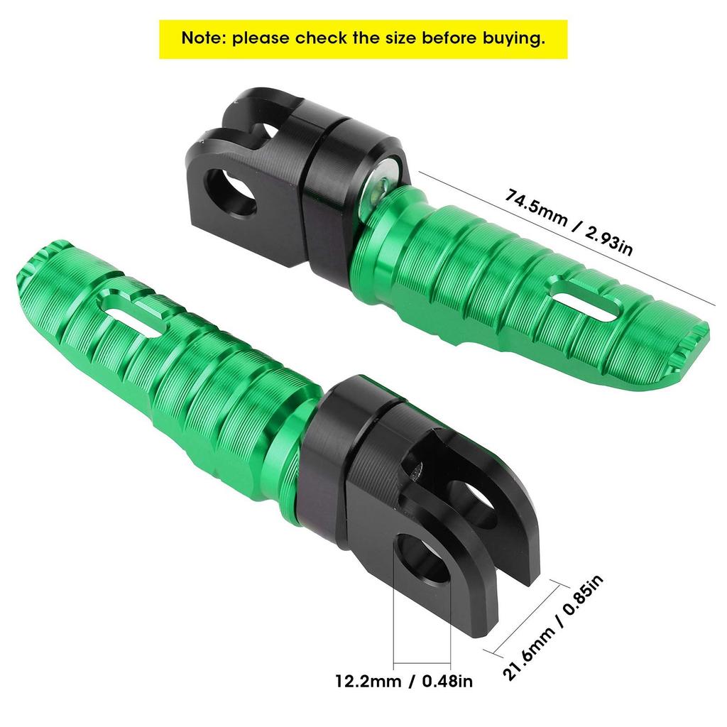 Yctze Pair of Front Foot Pegs Aluminum Alloy Pedals Fits Kawasaki Ninja Z125PRO Z250 / SL Z400Z900 (Green)
