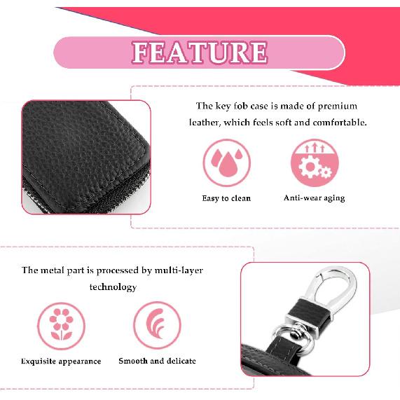 Stylish Car Key Fob Case with Sunroof&Keychain,Leather Car Key Fob Cover for Protection,Universal Key Covers Car Accessories (Black)