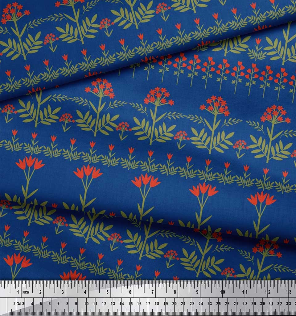 Soimoi Cotton Cambric Fabric Leaves & Floral Artistic Print Fabric by the Metre 42 Inch