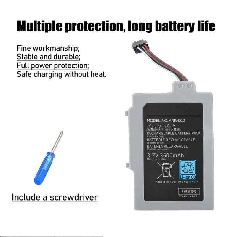 3.7V 3600mAh Large Capacity Handle Battery Replacement Gamepad Lithium-battery for WUP Controller with Repair Tool