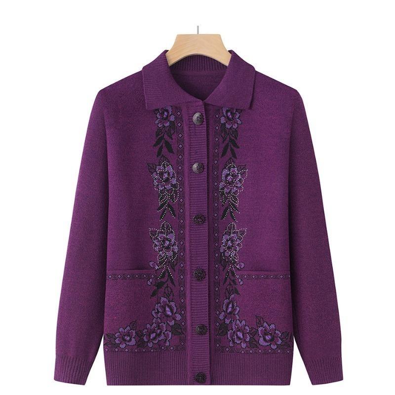 Spring Autumn Middle-Aged Elderly Women's Sweater Thin Cardigan Jackets Casual Long Sleeve Coats Female Knitted Sweater