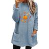 Women's Pumpkin Print Fleece Sweatshirt, Long Sleeve, Casual Fit, Double-sided Fleece, Pockets, Round Neck - Autumn/Winter Collection