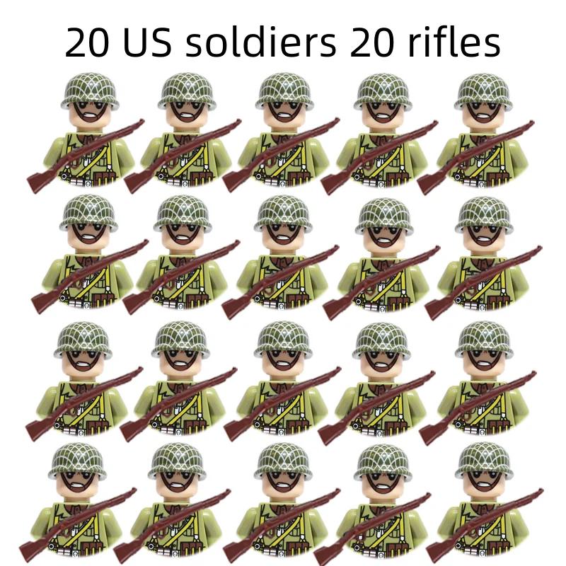 20Pcs/Set WW2 Military Soldier Array Soviet US UK France Japan Canada Italy China Building Blocks Action Figure Bricks Kids Toy