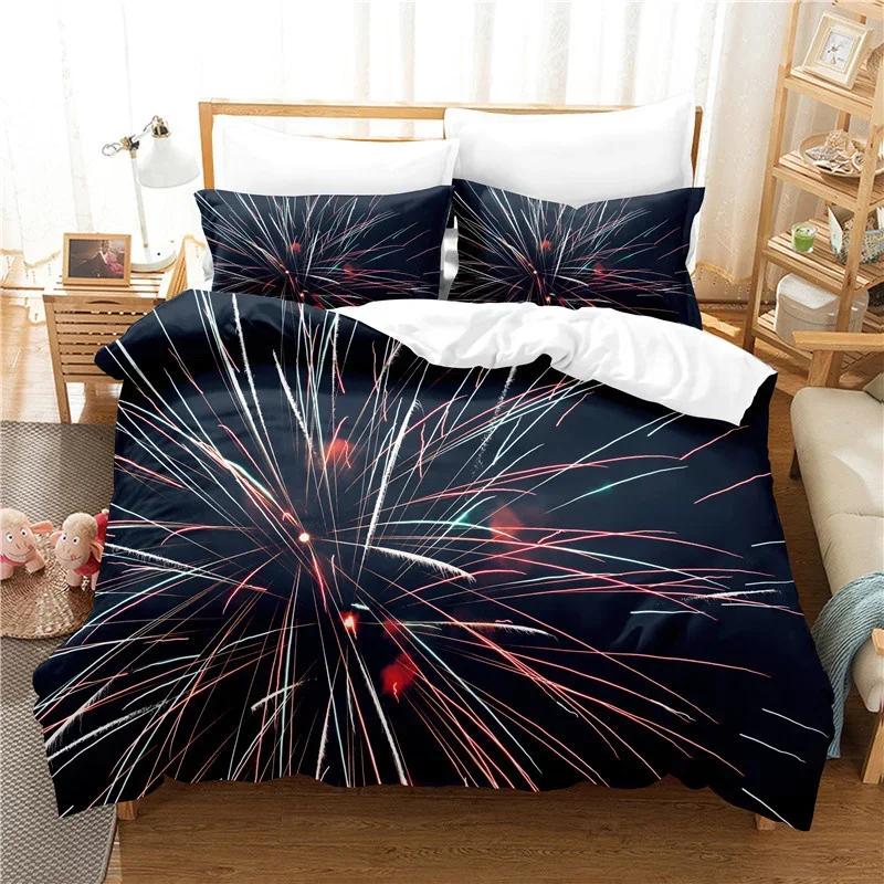 Colourful Black Bedding Set Luxury 3D Print Fireworks 100% High Quality Bedroom Set Duvet Cover +Pillowcases Happy Color Focus