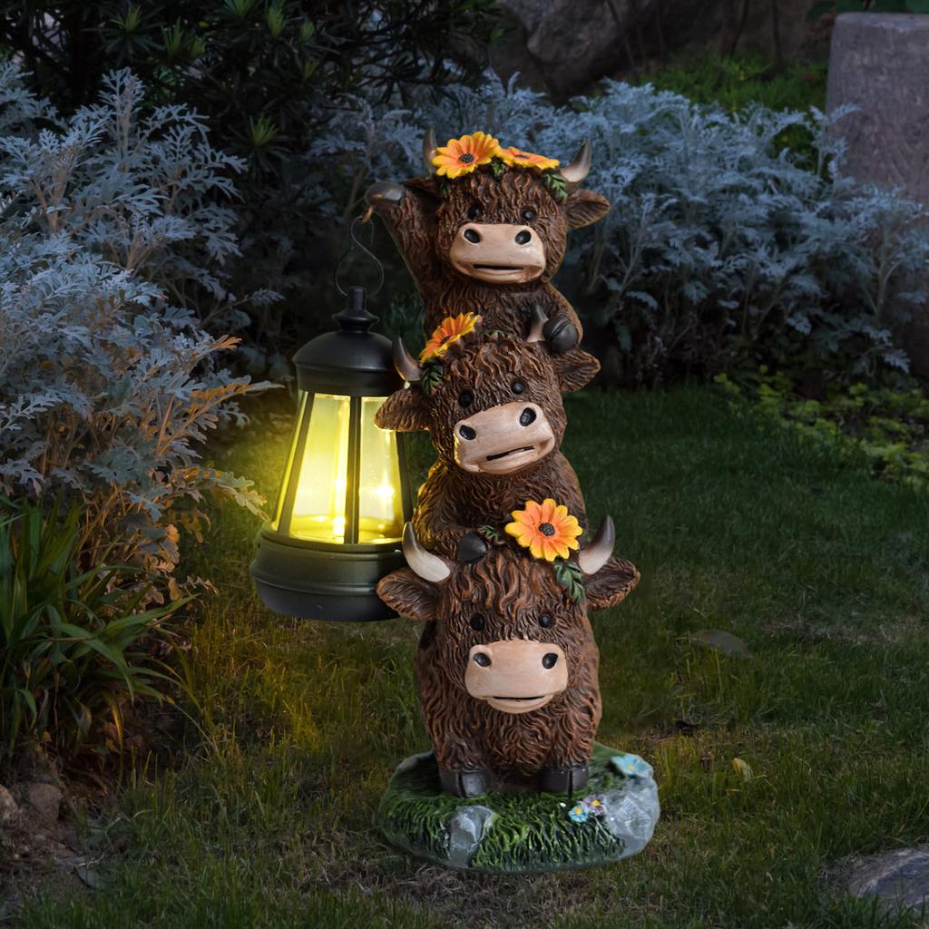 JYL TS/073,Cute Cow Pendant Light Resin Solar Outdoor Light Animal Statue for Garden Path Decor