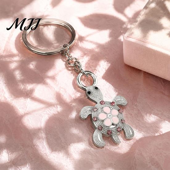 Alloy Key Ring Rhinestone Flower Turtle Keychain, Luxury Car Holder Ring, Keychain Pendant for Backpacks Handbag Decoration