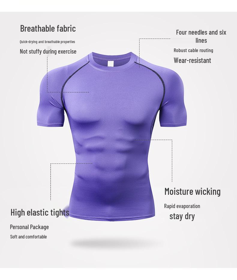 Men's Quick-Dry Elastic Sports T-Shirt - Breathable Ice Silk Short Sleeve Fitness Wear