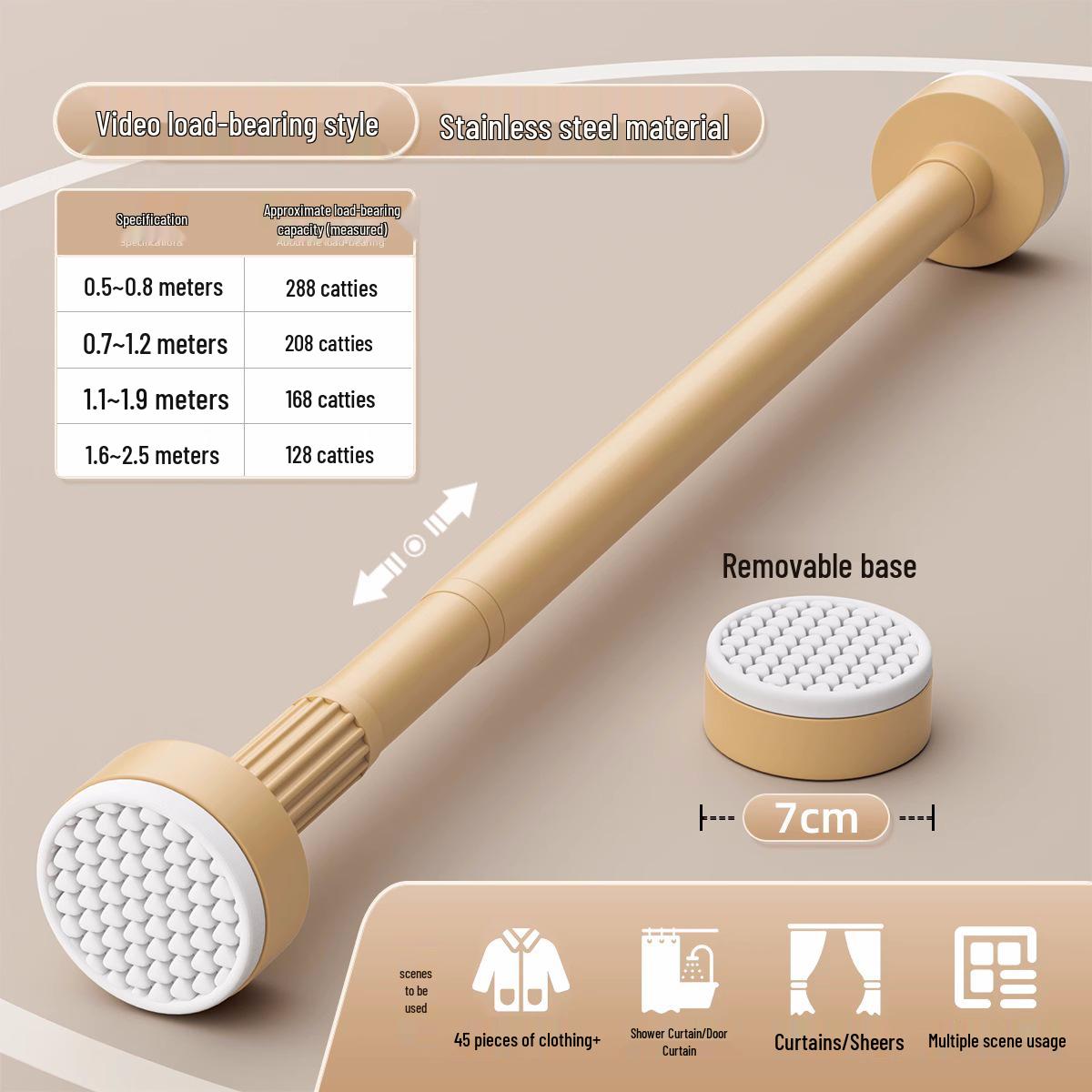 

Телескопическая штанга из нержавеющей стали для штор и сушки одежды (Без пробивки, без гвоздей) Wheat Yellow 0.35-0.5m