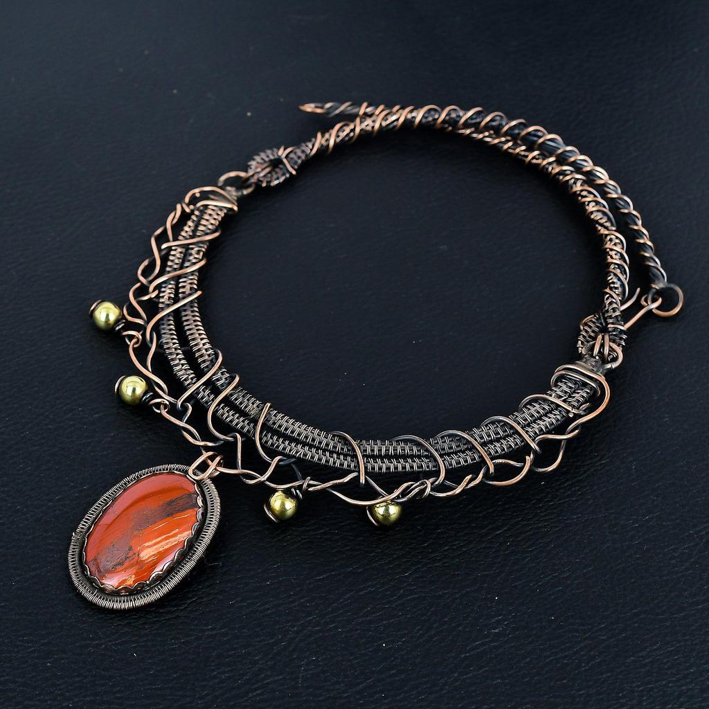 Roter Flussjaspis Halskette, 999 Kupferdraht umwickelte Halskette Edelsteinschmuck, Handgefertigte Halskette Erstaunlicher Schmuck, Geschenk für Sie