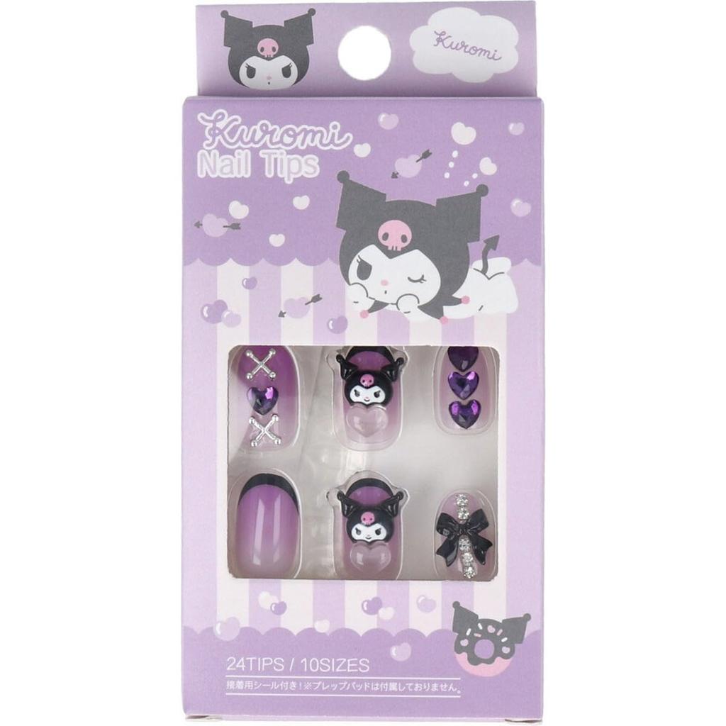 Sanrio Character Kuromi Nail Peel and 24 Stone Nail Popular for Peel and Stick Tips, Stick, 3D, Sheets, Short, Gradient, Stickers, Stylish, Girls,