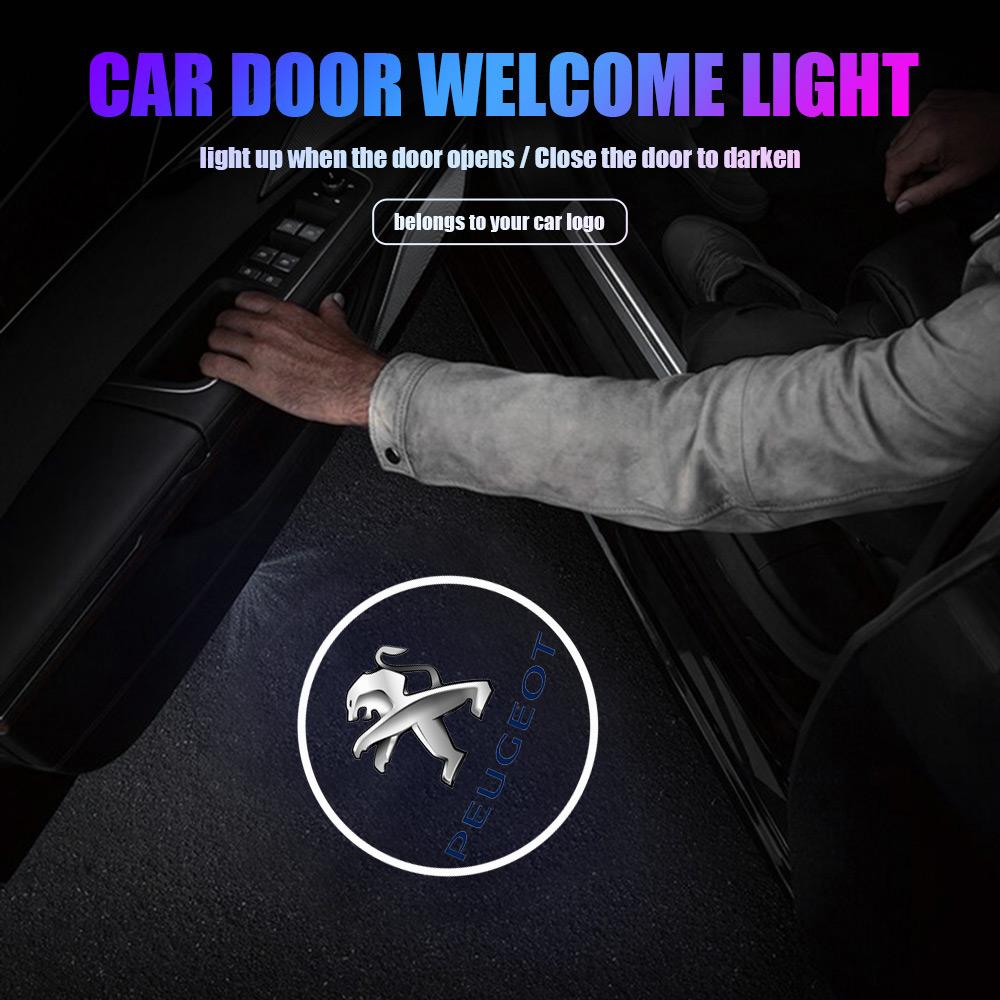 1/2/4PCS LED Car Door Badge Light Projector Courtesy Shadow Welcome Lamp Center Cover For Peugeot 206 2008 306 307 3008 406 4008 f3