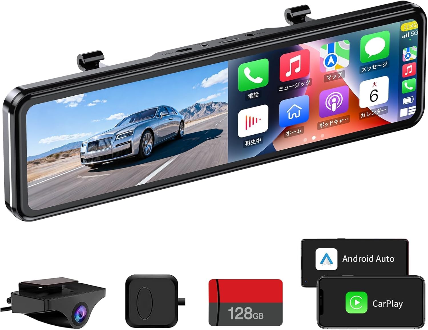 

OKYES T16 Dash CarPlay Android Auto and Call Assistant FM Camera Front and Rear Power Super Night Backup LED Signal Parking Warranty 128GB Memory Cam,