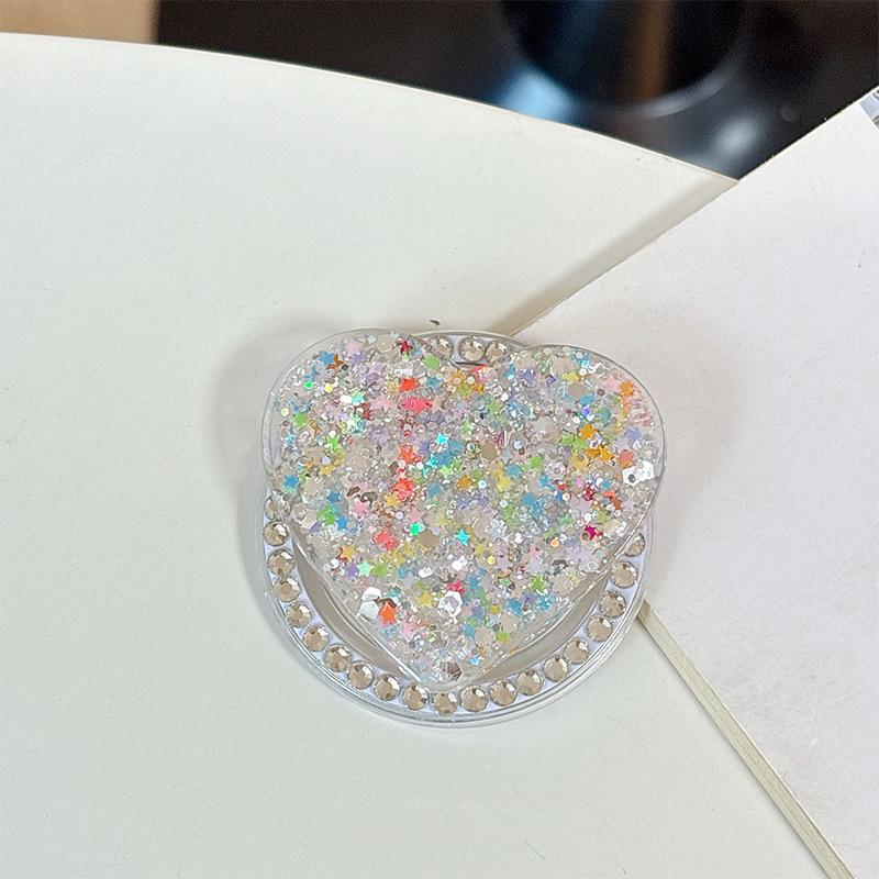 Elegant Sequins Heart Phone Holder: Women's Magnetic Ring & Stand for TV Viewing