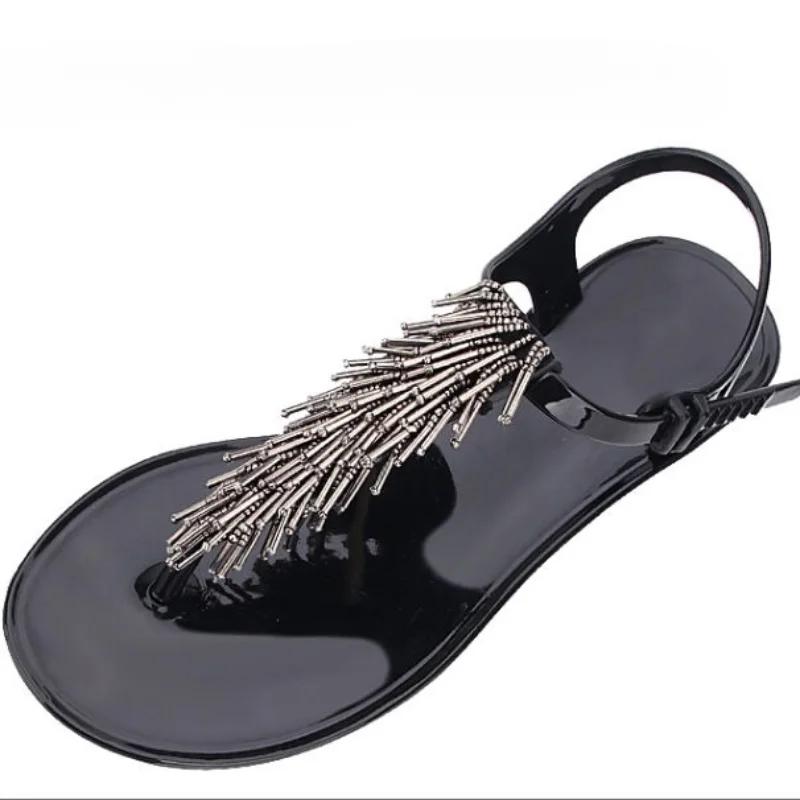 Fashion Colourful String Bead Decoration Design Flat Slippers Women Summer Sexy Clip Toe Ankle Strap Buckle Slipper Comfort Beach Sandal