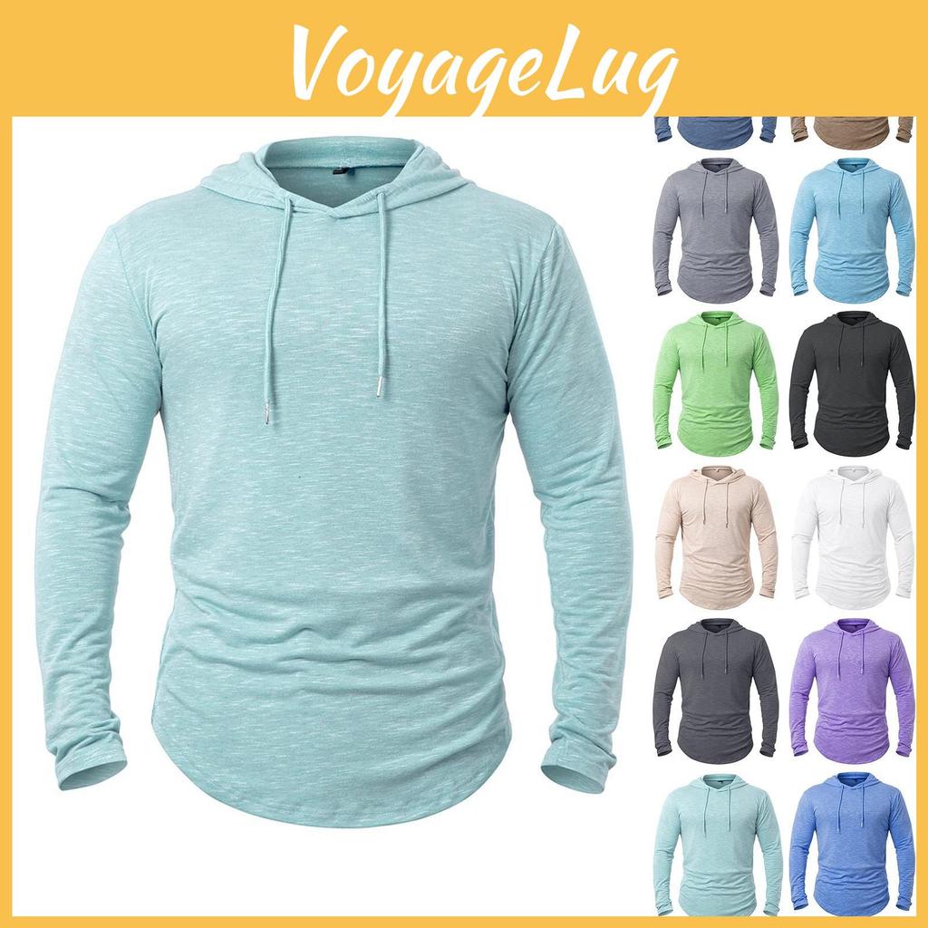 Casual Coat Hooded Mens Solid Color Longsleeved Sports Hoodie