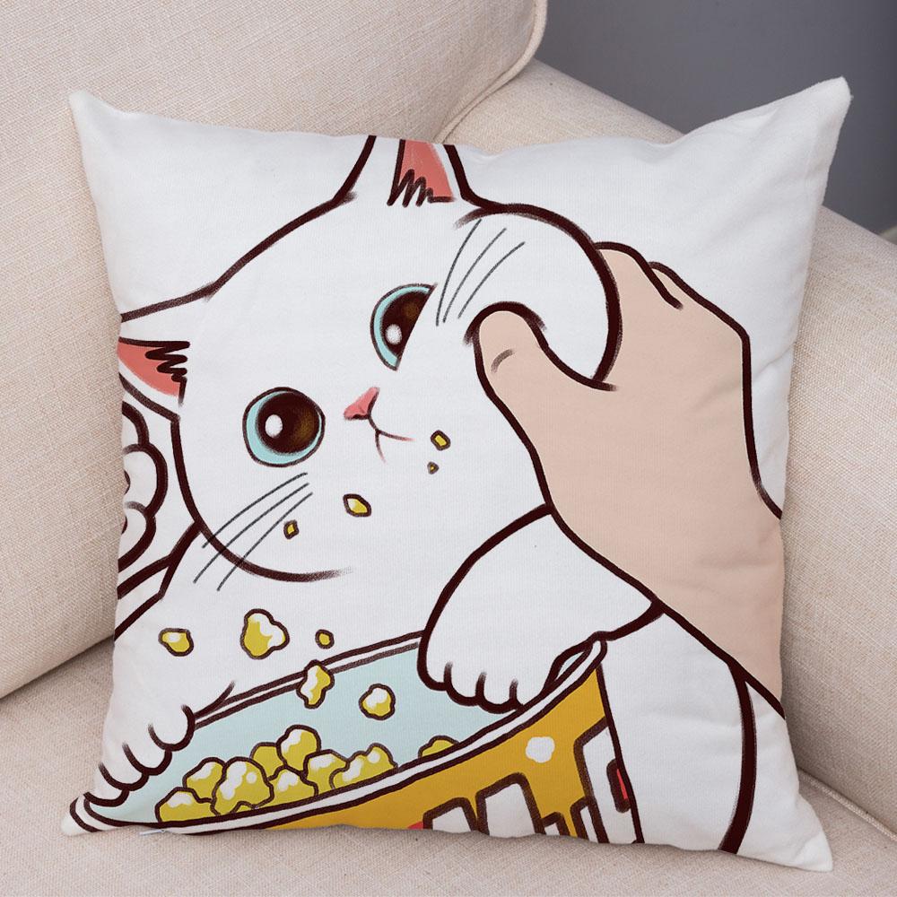 Cute Cartoon Cat Cushion Cover Decor Funny Lovely Pet Animal Print Pillowcase for Sofa Home Car Soft Plush Pillow Case xcm