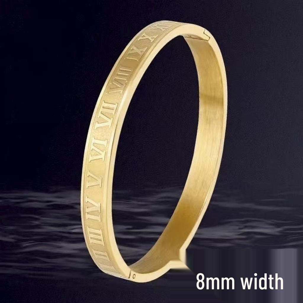 Roman Numeral Men's Titanium Steel Bracelet – Non-fading, Open Clasp, European & American Style.