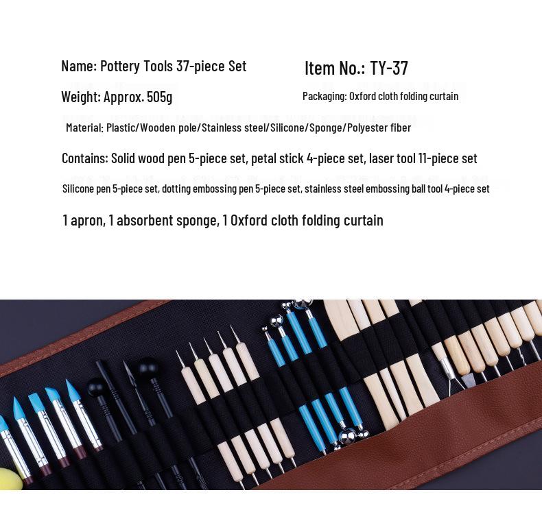37-Piece Pottery Clay Tool Set - Includes Carving Knives & Stainless Steel Seven-Needle for Sculpture & Creativity