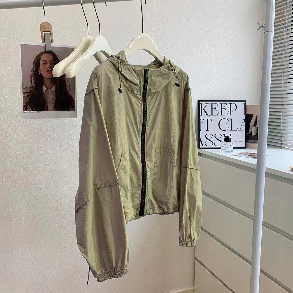 Quick-drying sunscreen clothes women's 1011 summer new drawstring hooded jacket high-end nylon loose outdoor sunscreen clothes