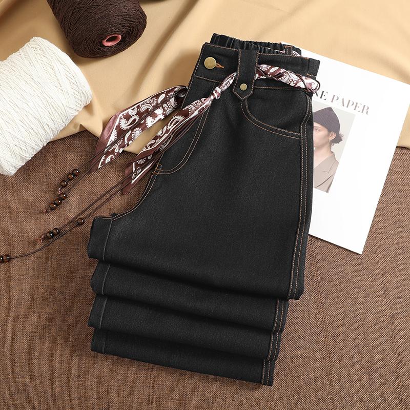 DIMANAF 2025 Autumn Winter Plus Size Women Pants Lady Long Pants Oversized Loose Casual Bottoms Thick Denim Jeans