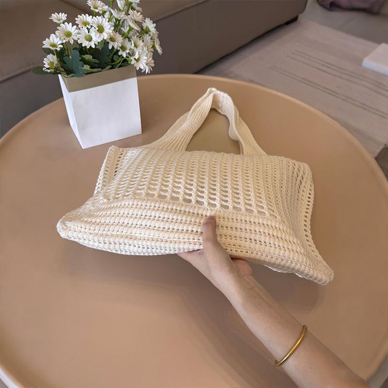 Hollow Out Solid Color Shoulder Bag Fabric Shopper Tote Bags High Quality Versatile New Soft Women's Handbags