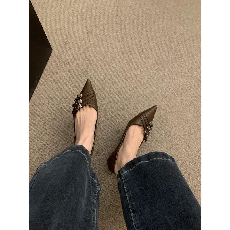 Commuter versatile single shoes women's shoes New Year's spring and autumn kitten heel pointed head shallow mouth thin heel ladyshoes