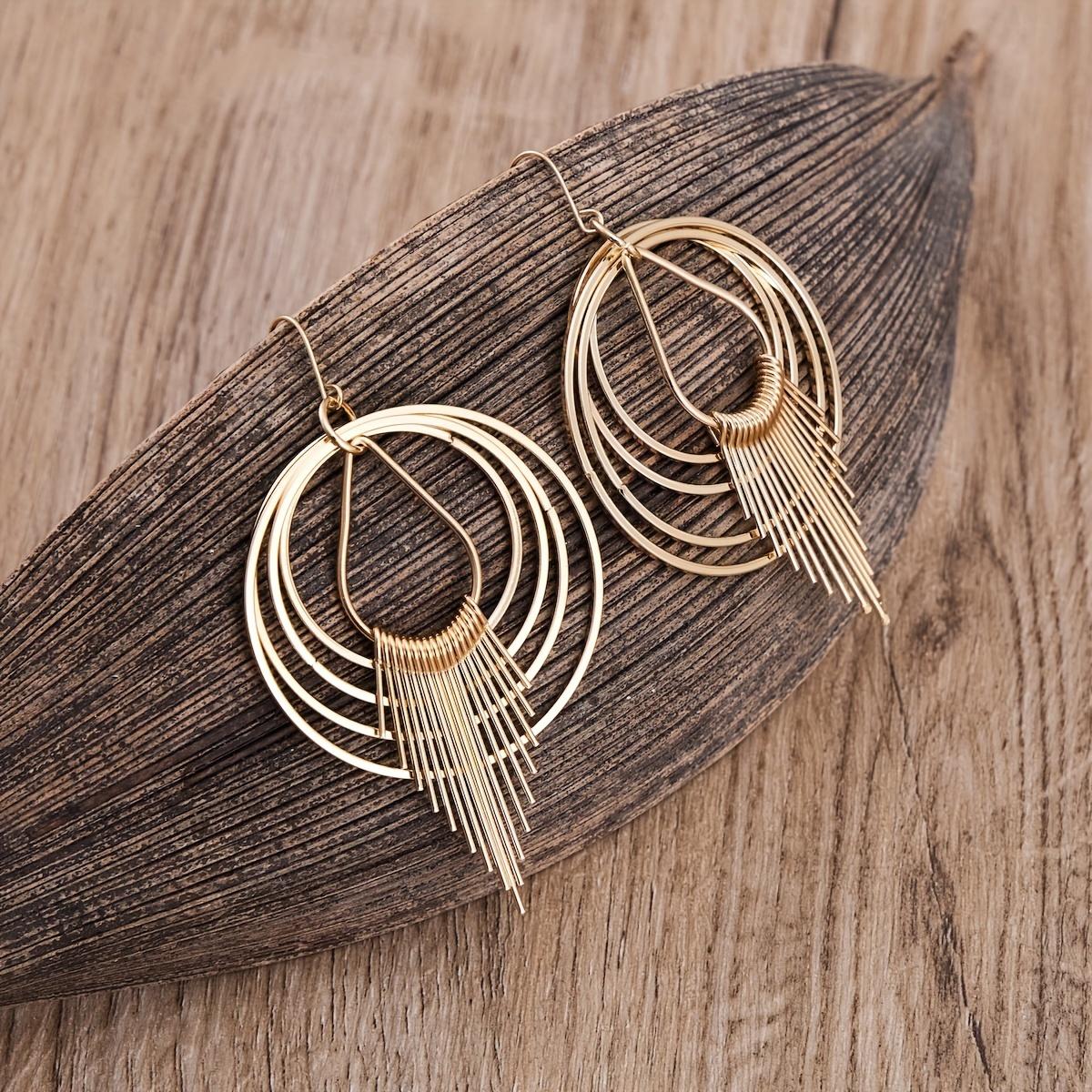 Bohemian style simple geometric circle tassel pendant earrings, personalized women s earrings, party gift