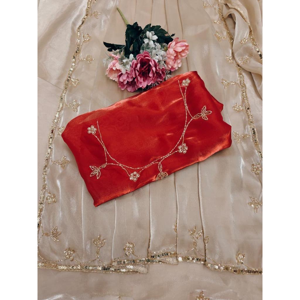 Neuer Launch – Leichter schicker Party-Saree mit Pailletten- und Kutdana-Handarbeit