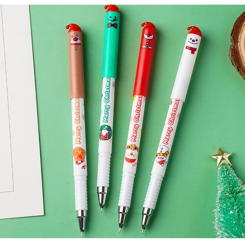4Pcs Cartoon Christmas Santa Claus Snowman Elk Erasable Gel Pen Cute 0.5Mm Blue/Black Ink Signature Pens School Supplies