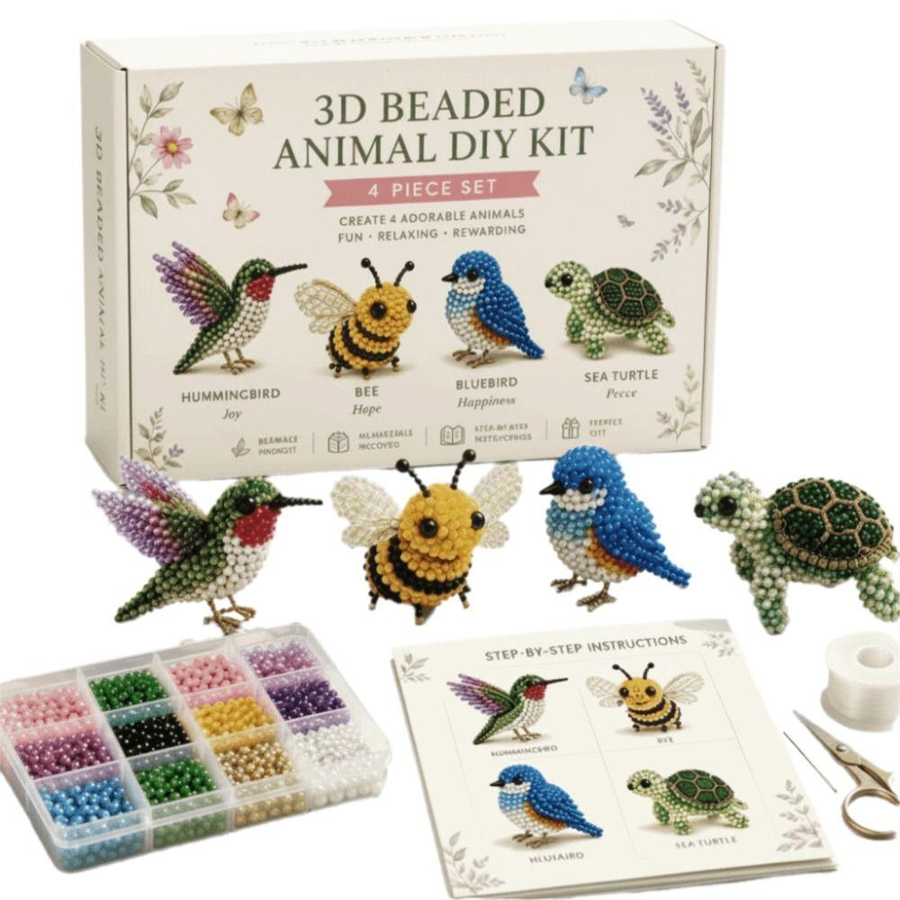 Animal Shape 3D Beaded Animal Kit Cute Design DIY Bead Craft Kit For Adults & Kids